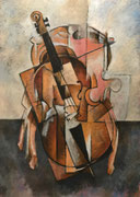VIOLONCEL SOBRE SILLÓ ROSA - Oli sobre llenç - 92x65cm - 2016 (Col·lecció privada a Verona, Italia)