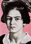 Frida © 2022, Dimensions: 7" h x 5" w, Acrylic on wood,  Private Collector