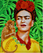 “Frida and Caimito” ©2025, Acrylic on Canvas, Dimensions 16" w x 20" h, Private Collector