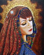 Madonna of Divine Love © 2017 Acrylic on Wood, Dimensions 16" w x 20" h, Private Collector