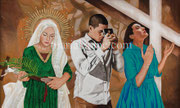 "El Tepeyac de Los Angeles: Frieze of the Marty penitents" © 2020, Dimensions: 36" h x 60" w, Acrylic on Canvas