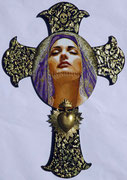 Milagros Madonna © 2019,  Metal & Acrylic on Wood, Dimensions 20 1/2" h x 14" w, Private Collector