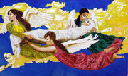 "Mary and the Angels of Alexandria" © 2019,  Acrylic on Canvas, Dimensions 36" h x 60" w, Private Collector