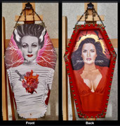 (Front) Dolores del Río as Elizabeth in Bride of Frankenstein ©2023 (Back)  Salma Hayek as Mina in Bram Stoker Dracula ©2023 Dimension: 21" h x 12" w Acrylic, velvet & metal on Wood, Private Collector