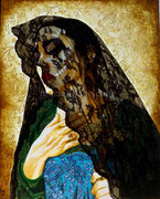 La Calavera Catrina II © 2018,  Acrylic on Wood, Dimensions 20" h x 16" w, Private Collector