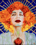La Catrina Flower Map of the New World ©2025, Acrylic on Canvas, Dimensions 16" w x 20" h