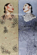 The Gilded Mirror ©2023, Dimensions: 36' h x 12" w, Acrylic on canvas, Gold Leaf and Silver Leaf, Private Collector