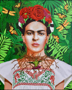 Frida: In the Thorn Garden of Memories ©2024, Dimensions: 16" w  x 20" h, Acrylic on Canvas, Private Collector 