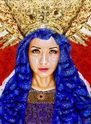 Madonna  del Magnificat "The Madonna of the Magnificat" © 2020,  Dimensions: 18" w x 24" h, Acrylic and Swarovski crystals on Wood, Private Collector