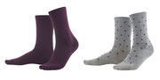 Sokken Bettina in 98% bio-katoen met 2% elastaan, per 2 paar verpakt, paars en grijs met paarse stippen, Living Crafts, beschikbaar in de maten 35-38 en 39-42, prijs: 12,99 €