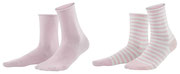 Sokken Alexis in 98% bio-katoen met 2% elastaan, per 2 paar verpakt, effen roze en roze/wit gestreept, Living Crafts, beschikbaar in de maten 35-38 en 39-42, prijs: 12,99 €