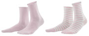 Sokken Alexis in 98% bio-katoen met 2% elastaan, per 2 paar verpakt, effen roze en roze/wit gestreept, Living Crafts, beschikbaar in de maten 35-38 en 39-42, prijs: 14,99 €