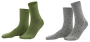 Sokken Bettina in 98% bio-katoen met 2% elastaan, per 2 paar verpakt, groen en grijs met groene stippen, Living Crafts, beschikbaar in de maat 35-38, prijs: 12,99 €