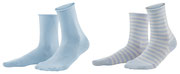 Sokken Alexis in 98% bio-katoen met 2% elastaan, per 2 paar verpakt, effen lavendelblauw en lavendelblauw/wit gestreept, Living Crafts, beschikbaar in de maten 35-38 en 39-42, prijs: 12,99 €