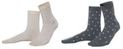 Sokken Bettina in 98% bio-katoen met 2% elastaan, per 2 paar verpakt, steenstof en grijs met steenstof stippen, Living Crafts, beschikbaar in de maten 35-38 en 39-42, prijs: 14,99 €