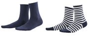 Sokken Alexis in 98% bio-katoen met 2% elastaan, per 2 paar verpakt, marineblauw en marineblauw/wit gestreept, Living Craft, beschikbaar in de maten 35-38 en 39-42, prijs: 14,99 €