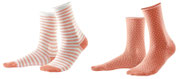 Sokken Alexis in 98% bio-katoen met 2% elastaan, per 2 paar verpakt, koraalrood/wit met stippen en gestreept, Living Crafts, beschikbaar in de maten 35-38 en 39-42, prijs: 14,99 €