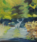 Begegnung im Wald, 2024, Öl auf Leinen, 50x43 cm