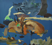 Träumendes Reh, 2024, Öl auf Leinen, 70x80 cm