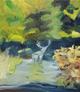 Begegnung im Wald, 2024, Öl auf Leinen, 50 x 43 cm