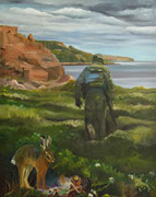 Saint George and the Peace Hare, 2023, oil on linen, 100 x 80 cm