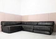 De Sede DS88, 27 Elements Black-Coffee Leather Modular Sofa, Switzerland, 1967