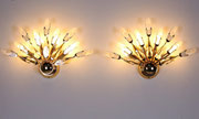 Oscar Torlasco, Pair of Crystal and 24kr Gold plated Wall Sconce, Italy, from 1970