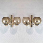  Gaetano Sciolari Pair of Sconce Smoked Murano Glass, Polished Brass, Italy, 1970s - PN.Modern pnmodern
