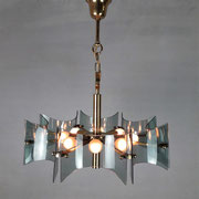  Gino Paroldo, Fontana Art  Eight Lights Chandelier  Brass, Smoked Glass  Italy, 1950s - PN.Modern pnmodern