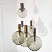 Glashütte Limburg Six Globes Pendant Light in Smoked Glass, Germany, 1960s - PN.Modern pnmodern