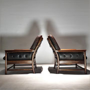 Hans Olsen, Pair of Teak, Leather Armchairs, Denmark, 1960s