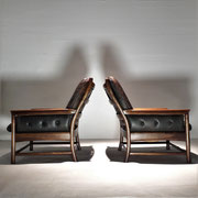 Hans Olsen, Pair of Teak, Leather Armchairs, Denmark, 1960s