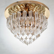 Venini Gold Plated and Crystal Prisms Flush Mount, Italy, 1980s PN.Modern