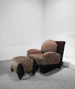  Toshiyuki Kita Coll. Gaetano Pesce  Mfr. Cassina  "Times" Armchair, Ottoman, Steel, Polyurethane Foam, Cotton Fabric, Italy, 1987 - PN.Modern pnmodern