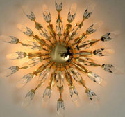 Oscar Torlasco, Pair of Crystal and 24kr Gold plated Ceiling Lamp, Italy, from 1970