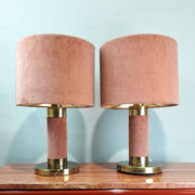 Pair of Brass and Velvet Italian Customised Lamp, 1970s - pnmodern