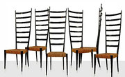 Set of Six GIO PONTI High Seatback Dining Chairs, Italy 1940s  pnmodern