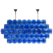 EXCEPTIONAL MURANO MAZZEGA CRYSTAL GLASS COBALT MEDAILLON CHANDELIER 1980s  pnmodern