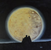 Mond als Rohstofflieferant / Moon as raw material supplier. Öl auf Leinwand, 110  x 110cm, 2022  Oil  on Canvas
