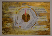 Scenario; Blattgold, Tusche und Pastell auf Papier, 48x38cm inkl. Rahmen. Gold leaf, ink and pastel on paper inkl. frame. 2018