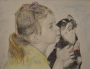 Selina und Herkules, Pastell und Kohle auf Papier, 39x29cm.