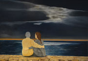 Gemeinsam einsam / lonely together, Öl auf Leinwand  65 x 46 cm, 2021, Oil on canvas.