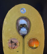 Planet Erde / planet earth, Öl auf Leinwand, teilweise vergoldet, 60 x 70 cm, 2021. Oil  on canvas, partially goldplated.