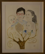 Glaube, Hoffnung, Liebe; Blattgold, Tusche und Pastell auf Papier, 50x40cm. Faith,hope, love; gold leaf, ink and pastel on paper.