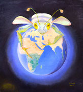 Globalisierung, Öl auf Holz 42,5x48cm, 2012. Oil on wood.