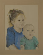 Selina und Jonas, Pastell und Kohle auf Papier, 30x40cm,
