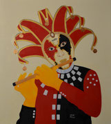 Der traurige  Harlekin / The sad harlequin, Öl auf Leinwand 70 x 80 cm, 2021. Oil  on canvas.