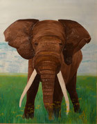 Elefant, Öl auf Holz 52x36cm,