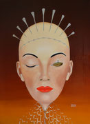 Polymaterielle  Komposition mit Perlen / Polymaterial composition with pearls.Öl auf Leinwand 52 x 70 x 1,5 cm, 2024. Oil  on canvas.