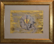 Szenario; Blattgold, Tusche und Pastell auf Papier, 48x38cm inkl. Rahmen. Gold leaf, ink and pastel on paper inkl. frame. 2017